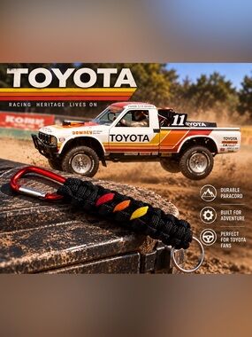 Black Paracord Keychain with Red, Orange & Yellow Accents Toyota colors.offroad